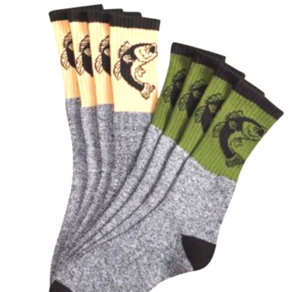 Men's Socks, New With Tags. Reflex Tech. Green and Gray Fish Pattern Socks